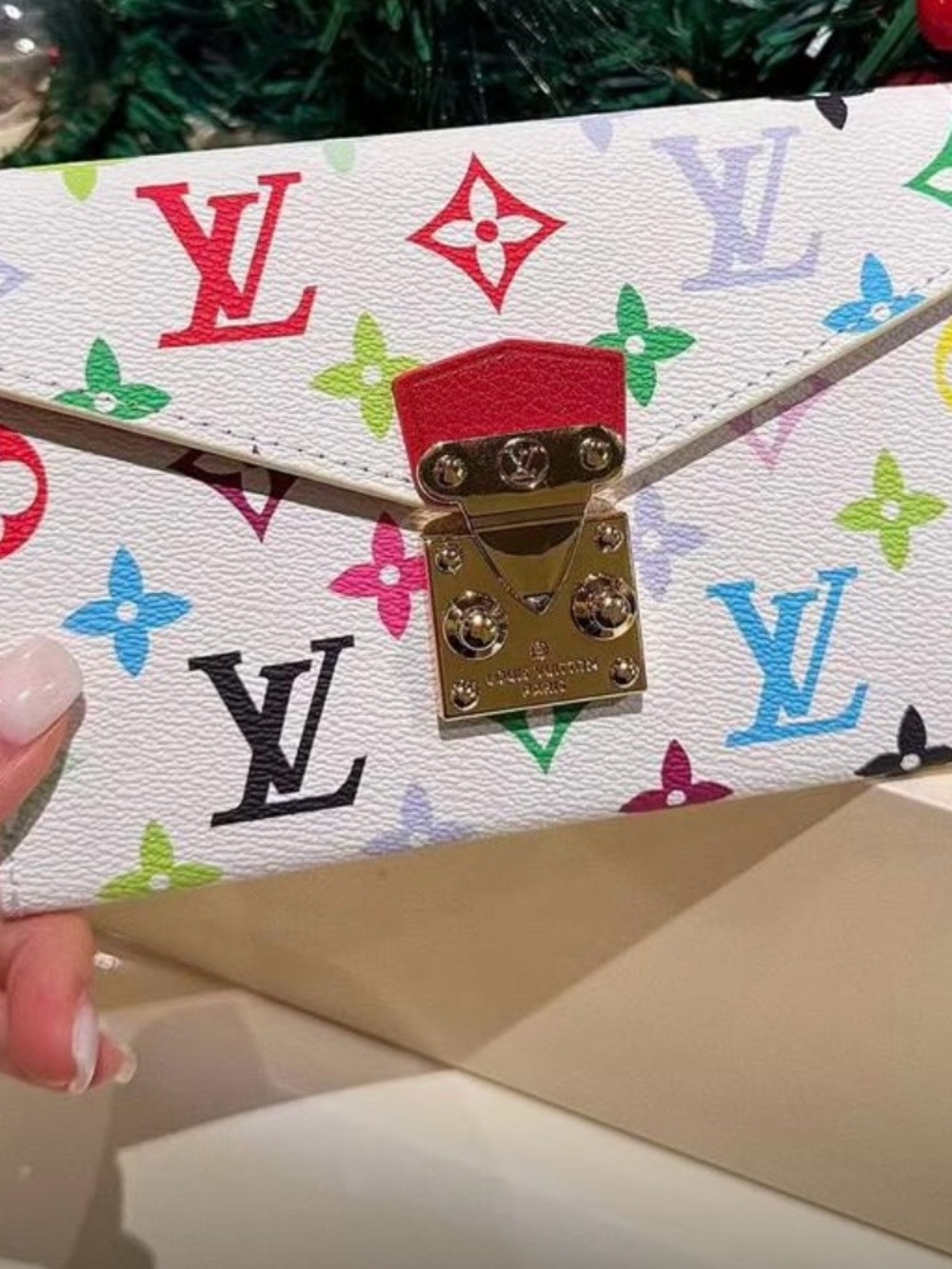 LV White Multicolor Monogram Makeup Brush Case